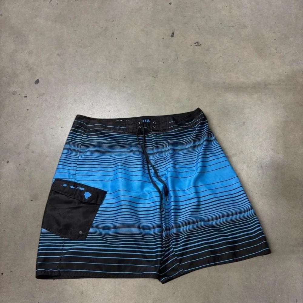Honolua Honolulu Blue Board Shorts Mens 38 Y2K Striped Swim Trunks M1057HWI